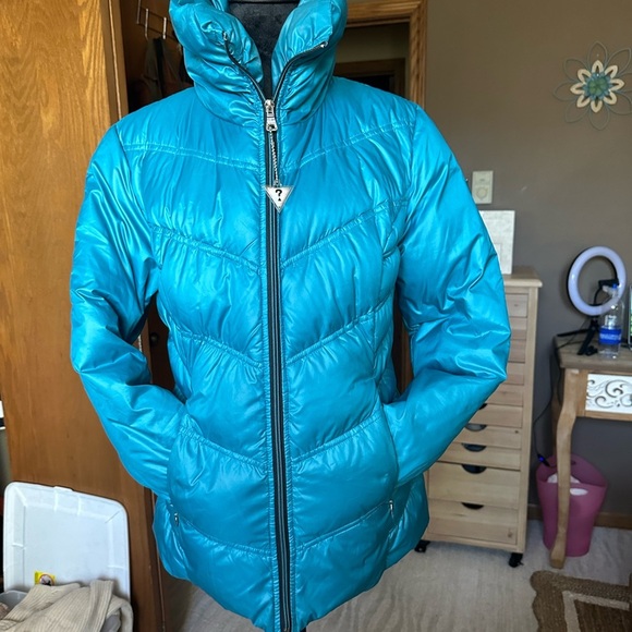 Guess Jackets & Blazers - Guess Women’s Teal Puffer Winter Jacket